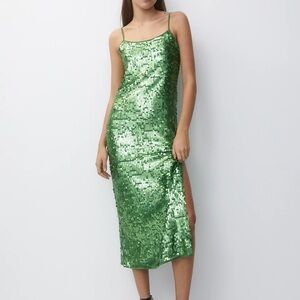 Green Sequin Midi Dress